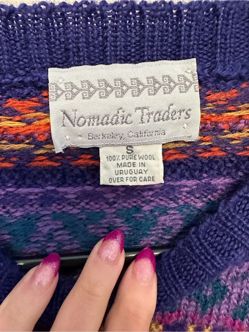 Vintage 90’s Nomadic Traders 100% Wool Purple Fair Isle Crewneck Sweater Small
